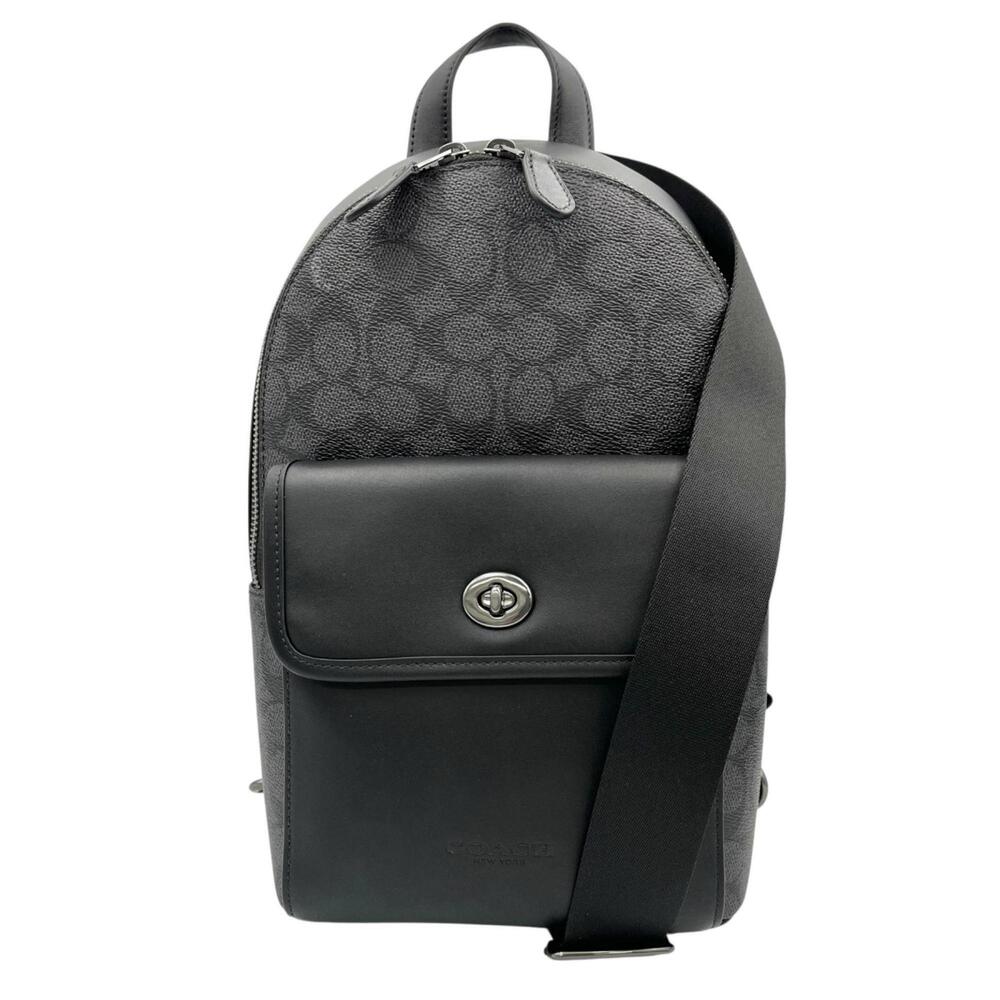 Coach Turnlock Sling Pack CAJ92QBMI5 Coated Canvas Body Bag, Black, Men's